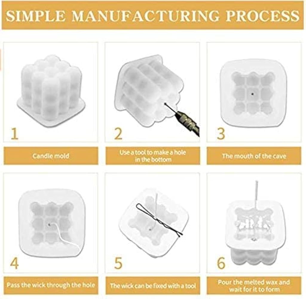 HASTHIP® Resin Moulds Kit for DIY Candles with 50Pcs Candle Wicks and 2 Pieces Wick Centering Devices, Candle Epoxy Resin Molds, Hand Casting Mould for DIY Candle Fondant Soap Chocolate Crafts