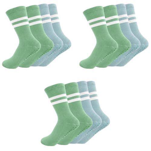 Proberos® 2 Pairs Yoga Socks for Women Anti-Slip Grip Anti-Odor Cotton Temple Breathable Moisture-Wicking Pilates Dance Running Floor Use Blue Green Stylish Comfortable 3PCS