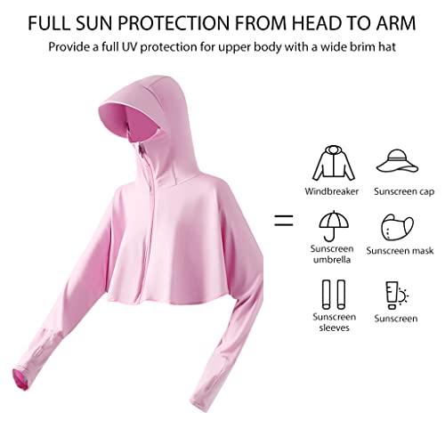 PALAY® Summer Jacket for Women, UPF 50+ Sun Protection Hoodie Jacket with Face Cover, Fashion Long Sleeve Zip Up Lightweight Cooling Shirt for Outdoor Riding, Hiking, Travel - Pink