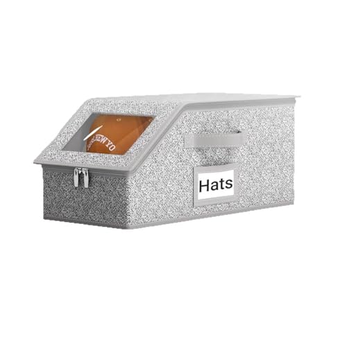 HASTHIP® 1Pc Large Capacity Stackable Baseball Hat Storage Box with Zipper, Suitable for Hats, Clothes-Grey