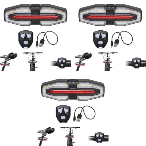 Proberos® Waterproof Bike Tail Turn Signal Light with Remote Control High Brightness Dual Color LED Warning 3 Modes USB Rechargeable for Motorcycle 3PCS