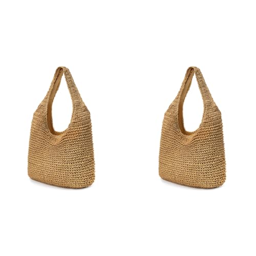 PALAY® Straw Beach Bag for Women Summer Woven Tote Shoulder Handbags Boho 2PCS