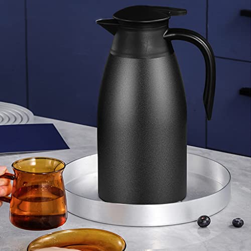 HASTHIP® 2L Thermal Coffee Jug Thermal Flask, 304 Stainless Steel Liner Insulated Vacuum Coffee Pot Flask, 24h Long Time Tea Carafe for Hot & Cold Drinks, Beverage, Tea, Milk, Porridge (Black)