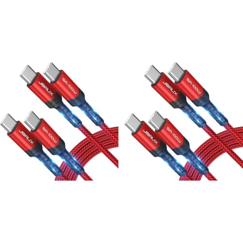 JSAUX® 2-Pack 6.6ft Type C to Type C Cable Fast Charging 100W 5A USB C 480Mbps Braided Data for iPhone 16 Plus Pro Max 15 Galaxy S24 S23 MacBook iPad Red 2 PCS