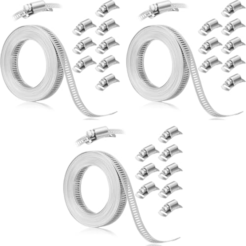 Serplex® 13.3ft Hose Clamp Roll 304 Stainless Steel with 8 Fastening Bolts Attachment Cuttable Band for Plumbing Pipe Repairing DIY 3 PCS
