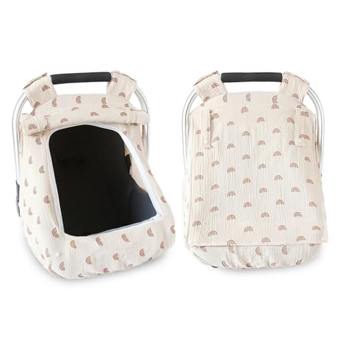 SNOWIE SOFT® Baby Car Seat Cover, Extra Large Mesh Window, Breathable Muslin Cotton, Infant Windproof