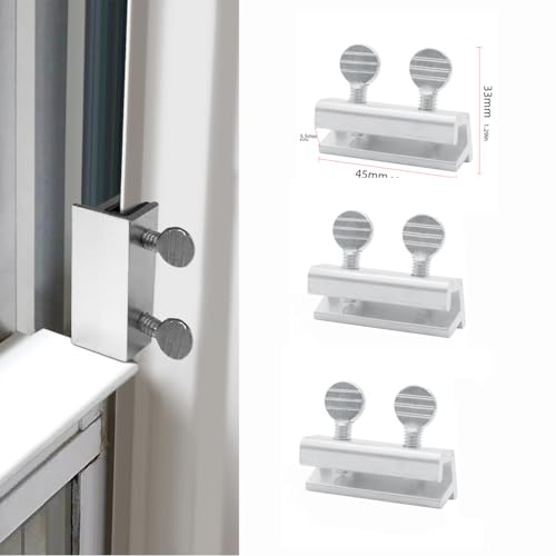 HASTHIP® 3Pcs Sliding Window Key Locks - Sliding Door Lock for Vertical and Horizontal Windows Adjustable Aluminum Window Stoppers Requires Less Than 5.5mm Clearance-Metallic Silver