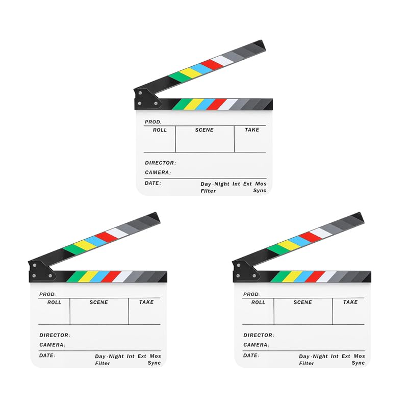 ZIBUYU Movie Clapper Board for Film Shooting with Magnetic Strips 10x12 Acrylic 3 PCS