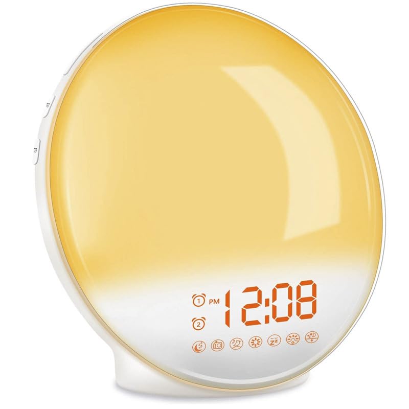 HASTHIP® Wake Up Light Sunrise Alarm Clock for Kids, Heavy Sleepers, Bedroom, with Sunrise Simulation, Sleep Aid, Dual Alarms, FM Radio, Snooze, Nightlight, Daylight, 7 Colors, 7 Natural Sounds