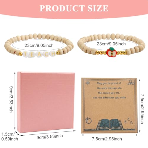 SANNIDHI® Gift Bracelets for Teacher, Set of 2Pcs Letter Charm Clay Bead Bracelet Charm Beads Bracet Thank You Gift Birthday Gift for Teacher
