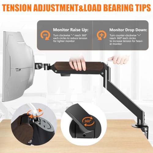 ZORBES® Monitor Mount for 17-38 Inch Screens 360 Degree Adjustable Alloy Steel Monitor Stand No Drill Desk Clamp Ergonomic Screen Holder with Cable Slot 10kg Capacity