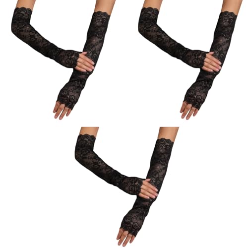 PALAY® Arm Sleeves for Women Girls Floral Lace Cooling UV Protection Hand Cover for Daily Use Bike Cycle Sport Elastic Breathable 1 Pairs 3PCS