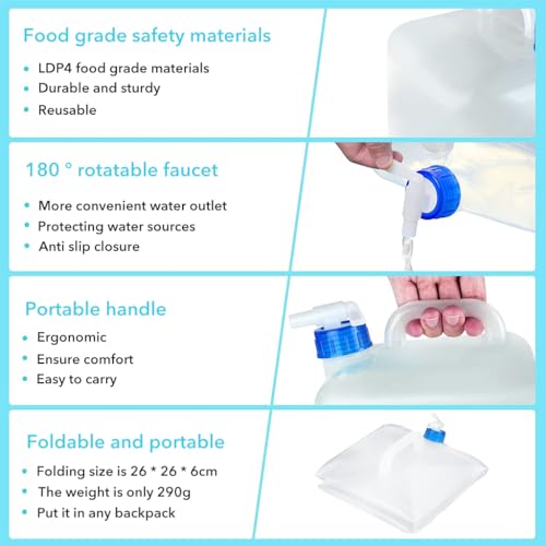 Optifit® 20L Collapsible Portable Water Storage Tank with Faucet BPA-Free Emergency Container for Camping RV Travel Outdoor Activities Leakproof Durable Design 2PCS