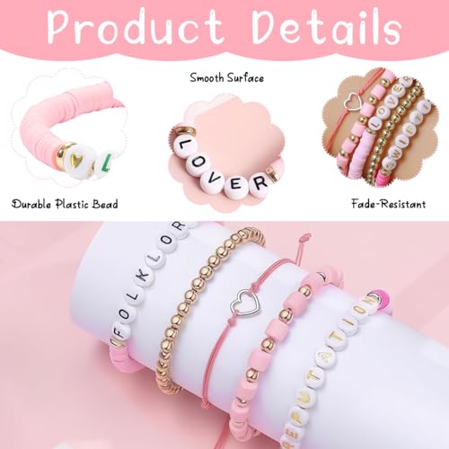SANNIDHI® Taylor Bracelet for Woman Layered Clay Beads Bracelets for Teens Girls Letter Merch Kit Fans Gifts Elastic Stackable Y2K Aesthetic 3 PCS