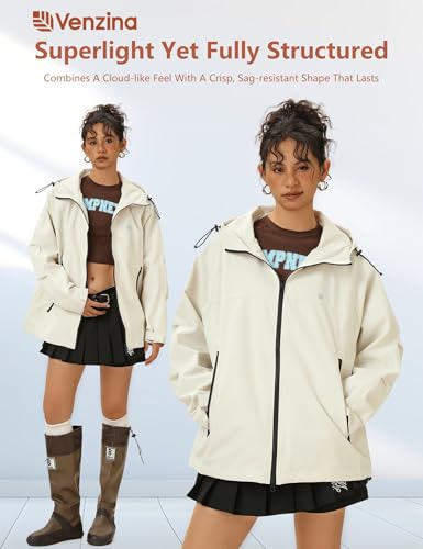 Venzina® Outdoor Hiking Jacket for Women Windproof, Splashproof Hoodie with Pockets, Dual-Way Waterproof Zipper, Loose Fit Long Sleeve Fashion Outdoor Couple Jacket for Hiking, Daily-Light Khaki-L