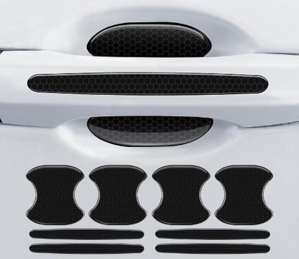 STHIRA® Car Door Handle Guards & Handle Bowl Protectors, Reflective PVC Bumper Stickers, Fashion Black Carbon Fiber Pattern Waterproof Self-adhesive Car Door Handle Scratch Guards, Set of 8Pcs