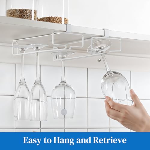 HASTHIP® 2 Pack Wine Glass Rack Cup Upside Down Hanging Holder Organizer Hangers for Overhead Cabinet Wall Mounted Stemware Holder for Bar 2 PCS