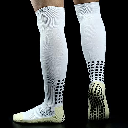 Proberos® 1 Pair Football Sports Athletic Over-The-Calf Rubber Anti-Slip Breathable Comfortable Socks for Men Women Running Training White 2PCS