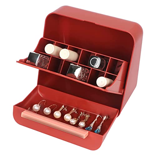 MAYCREATE® 2 in 1 Lipstick Organizer Jewelry Box, Dustproof 12 Grid Flip-Open Lipstick Stand Holder Rack Storage Case for Lipstick, Lipgloss, Lip Balm; with Jewelry Drawer for Necklace, Earrings, etc