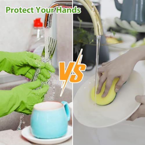 Supvox® 2 Pairs Reusable Rubber Hand Gloves, Long Elbow Hand Gloves for Cleaning, Gardening, Laundry Sanitation Home Kitchen Cleaning Gloves/Dish Washing Gloves (Green, Pink)