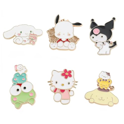 SANNIDHI 6Pcs Brooch Pin for Women Girls Cartoon Anime Kuromi Cinnamoroll Bag Charms Safety Brooch Buttons Pins Sanrio Kitty Brooch for Kids Girls Clothing Jackets Hat Accessories