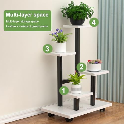 HASTHIP® Mobile Planter Rack, Multi Planter Pot Holder Rack, Assembly Indoor Flower Pot Floor Stand with Caster Wheels, Modern Minimalst Steel Green Pot Stand for Living Room, Balcony, 35x23x87cm