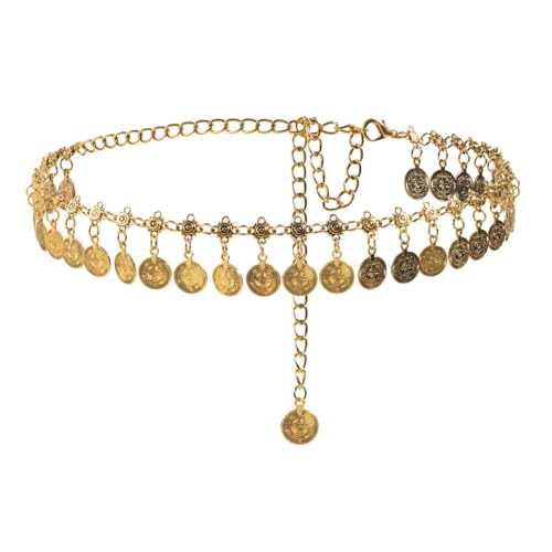 SANNIDHI® Waist Chain for Women for Saree Stylish Metal Coin Tassel Waist Belts Boho Concho Hip Belt for Saree Adjustable Vintage Western Fashion Cowgirl Belts for Dresses, Jeans, Skirts