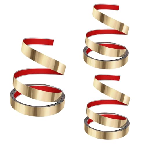 HASTHIP® 16.4ft Golden Metal Trim Wall Strip, 201 Stainless Steel Self-Adhesive Peel and Stick Trim, MetalizedMirror-Like Finish (3Pcs)