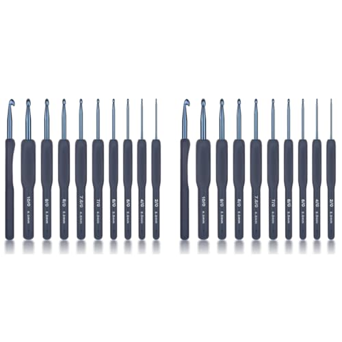 ZIBUYU® Crochet Set 18PCS Aluminum Flower Embroidery Kit for Beginners 2.0mm-6mm TPR Rubberized Handle DIY Tailoring Accessories Projects Dark Blue