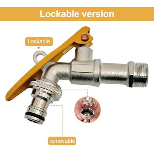 HASTHIP® Garden Faucet Full Copper Water Lockable Tap Long Handle Universal 1/2 Thread Outdoor Secure for Home Garden Commercial Use 2PCS