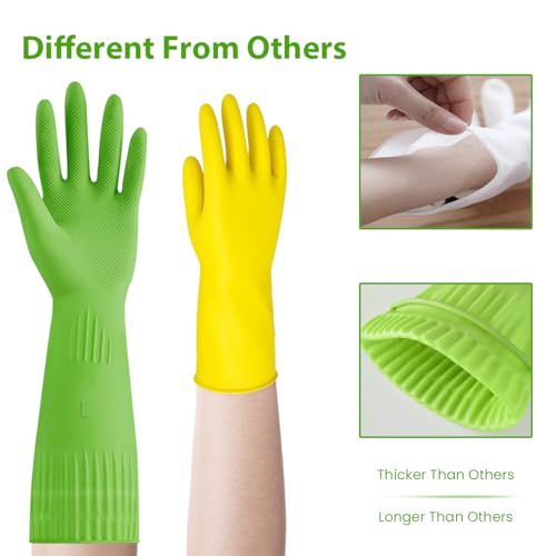 Supvox® 2 Pairs Reusable Rubber Hand Gloves, Long Elbow Hand Gloves for Cleaning, Gardening, Laundry Sanitation Home Kitchen Cleaning Gloves/Dish Washing Gloves (Green, Pink)