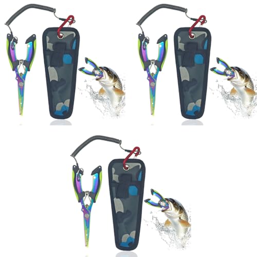 Proberos® Fishing Plier for Anglers Stainless Steel Multi Tool with Lanyard Storage Sheath Carabiner Split Ring Hook Remover Line Cutter 3 PCS