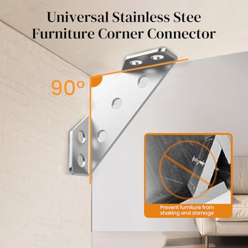 Serplex® 420PCS Shelf Brackets with 120pcs Screws Multi Hole Stainless Steel Furniture Corner Connectors 1.1MM Thickening Heavy-Duty Triangle for Connecting Wall Mounting