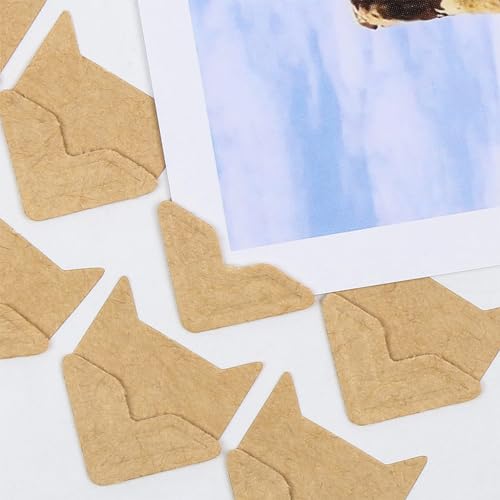 HASTHIP® 10 Sheets Photo Corner Stickers Self Adhesive Beige Paper Mounts for Scrapbooking Album Instant Camera Kraft 2x2 cm 20PCS