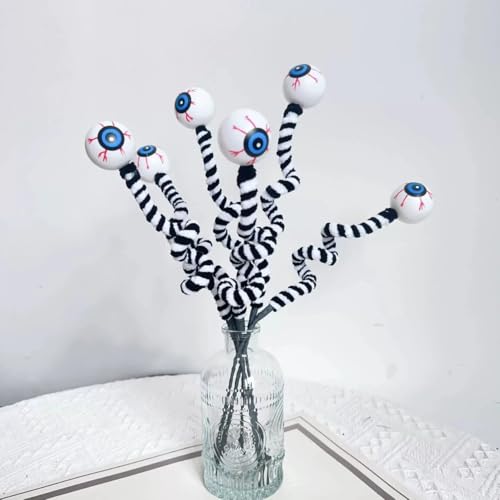 HASTHIP® 6Pcs Halloween Decor Spooky Eyeball Ornament with Stripped Flexible Stems, Fun Eyeball Bundle Decor Set Festive Holiday Desk Decor