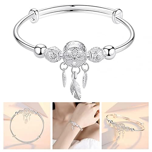 Zibuyu Silver Dreamcatcher Bracelet for Women with 20.5cm Adjustable Fit | Electroplated Copper Jewelry