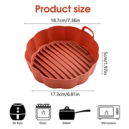 HASTHIP® Air Fryer Silicone Liner, Non-Stick Reusable Round Silicone Pot with Ear Handles, Air Fryer Oven Accessories, No Need to Clean the Air Fryer, Brown (Top: 7.5 inches - Bottom: 6.8 inches)