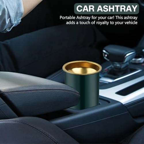 HASTHIP® Stainless Steel Ashtray Combo, Green & Golden Windproof Ashtrays with Funnel Lid & Cigarette Holder, Car, Table, Home, Office, DIY, Journaling, Scrapbooking, Crafts, 3.9 Inch