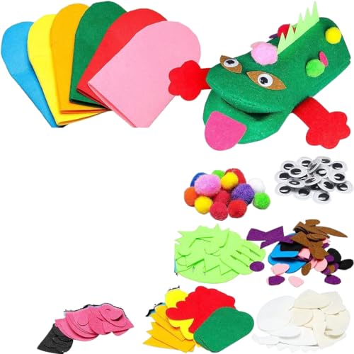 PATPAT® 6Pcs Hand Puppet Making Kit, Art Craft Felt Sock Puppet Toys, Creative DIY Make Your Own Pompoms Wiggle Googly Eyes Storytelling Role Play Party Supplies