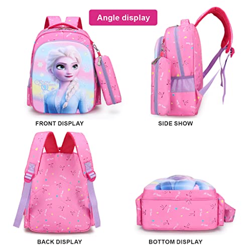 PALAY® Small Backpack for Girls with Pencial Case Pink Elsa Princess Print Waterproof School Backpack for Girls School Bag for Girls Kids for 3-5