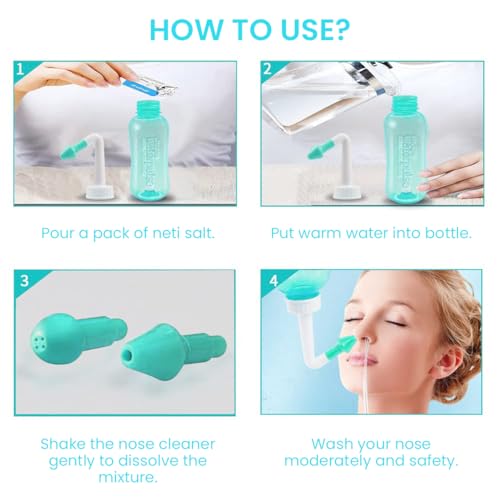 HANNEA® 300ML Neti Pot for Sinus Rinse Bottle Nasal Wash Irrigation Jal with 2 Nozzles Nose Cleaner Washing Spray for Adult Kid Travel Essentials Green 3 PCS