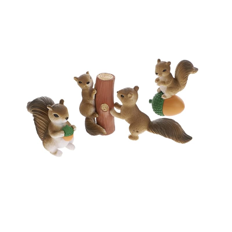 Zibuyu Mini Squirrel Figurines for Home Décor and Fairy Gardens featuring 4 Eco-Friendly Pieces