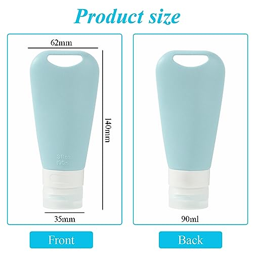 MAYCREATE® 3 Pack 90ml Travel Bottles for Toiletries, Refillable Soft Silicone Travel Toiletry Bottle Container Shampoo Bottle Lotion Dispenser Set with Carabiners