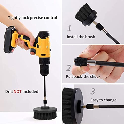 STHIRA® 4PCS Power Drill Scrubber Brush Set, Cleaning Drill Brush, Drill Brush Attachment Set, All Purpose Drill Brush with Extend Attachment for Bathroom Surfaces, Floor, Shower, Kitchen and Car