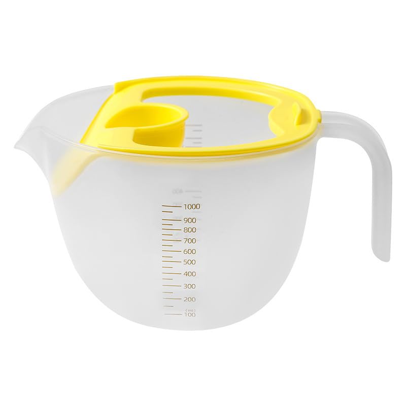 Supvox® BrandName Magic 3-in-1 Egg White Separator & Measuring Cup, 1000ml Large Capacity Mixing Bowl, Yellow Lid with Built-in Separator, Clear Markings, Dishwasher Safe, Ergonomic Grip for Baking/Cooking