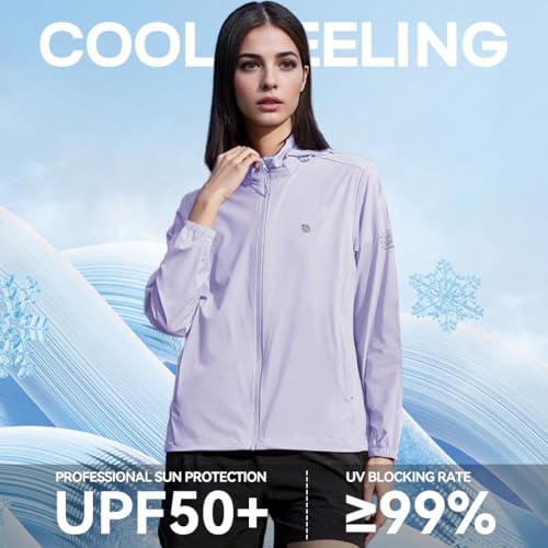 Venzina® UPF 50+ Sun Jacket for Women Long Sleeve Zip-up Sun Jacket with Zip Pocket, Removable Hat, Quick Dry Loose-fit UV Protection Clothing for Driving, Riding, Hiking, Purple, M