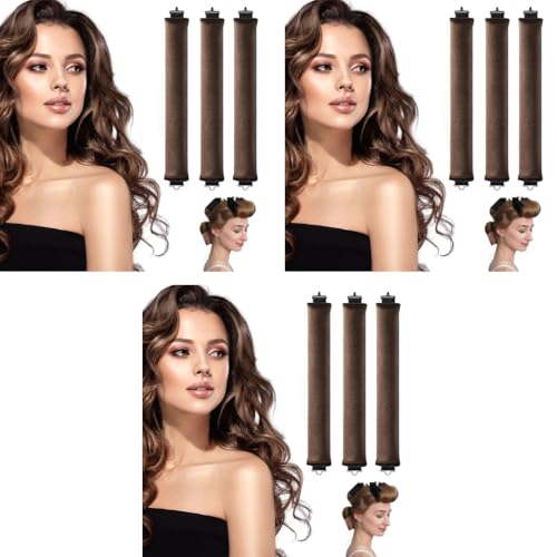 MAYCREATE® Heatless Hair Curler Flexible Curling Rod with Hook Satin Rollers for All Hair Types No Heat Curls to Sleep for Blowout Brown 3 PCS