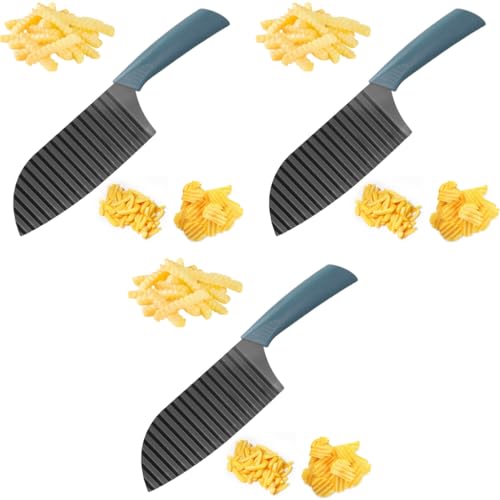 HASTHIP® Crinkle Cutter Knife Choppers for Potatoes Veggies Wave French Fry Slicer Large Handle Chopping for Salad Cucumber Carrots Fruit 3 PCS