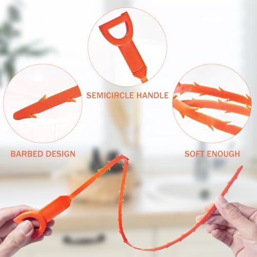 HASTHIP 23.6-Inch Drain Cleaner Sticks with 6 Pcs 20-Inch Hair Drain Clog Remover Tool, Flexible Pipe Cleaner for Hair, Grime, and Blockages in Sewer, Kitchen Sink, Floor Drain, Toilets, Showers