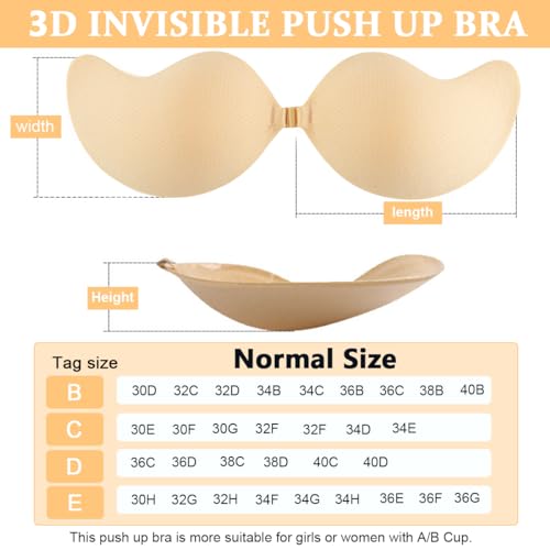 MAYCREATE® Removable Push Up Bra Pads Invisible Women Push Up Bra Pad for D/E Cups Non-slip Sticky for Off-shoulders, Gown, Wedding Dress, Beige